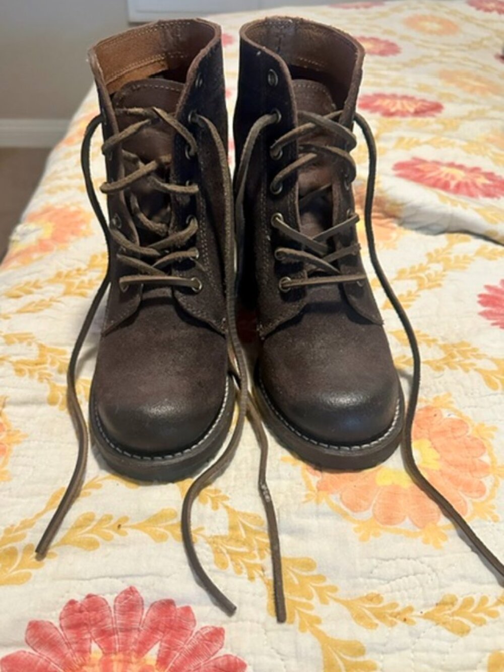 FRYE Sabrina Lace Up Leather Boots Dark Brown Size 6.5